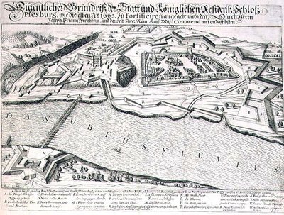 Ground Plan of the Town and Castle of Pressburg and its Fortifications in 1663 by German School