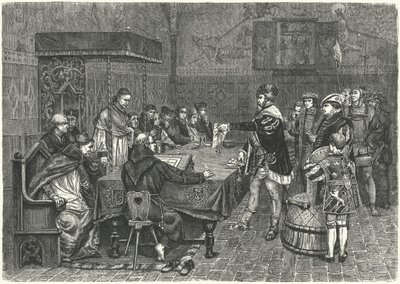 Gustav I Vasa, King of Sweden, confronting Peter Sunnanvader, Bishop of Vasteras by German School