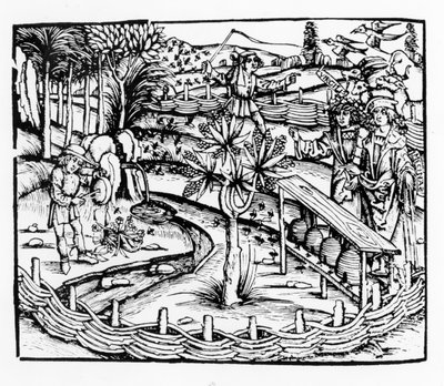 Happy husbandsmen tending bees, illustration from the Georgics by Virgil, book IV, from Sebastian Brants edition by German School