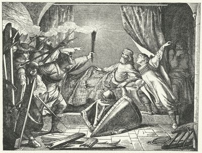 Hartmann of Siebenich disguised as Frederick Barbarossa to enable the Emperor to escape from Susa, Italy by German School