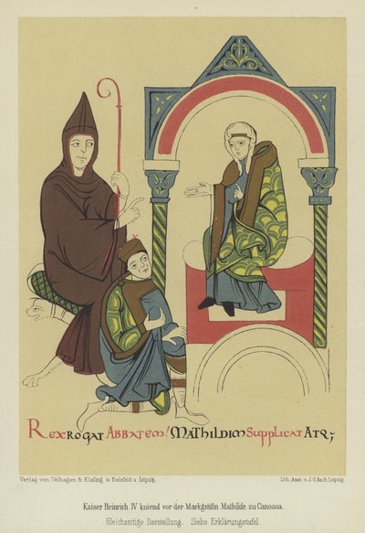 Henry IV, Holy Roman Emperor, kneeling before Margavine Matilda of Tuscany at Canossa by German School