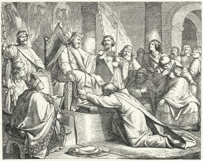 Henry the Lion, Duke of Saxony, submitting to Frederick Barbarossa at Erfurt by German School