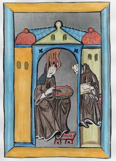 Hildegard of Bingen Receiving the Light from Heaven, c.1151 (later colouration) by German School