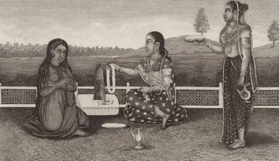 Hindu veneration of the dead, India. Illustration for Bilder-Atlas by German School