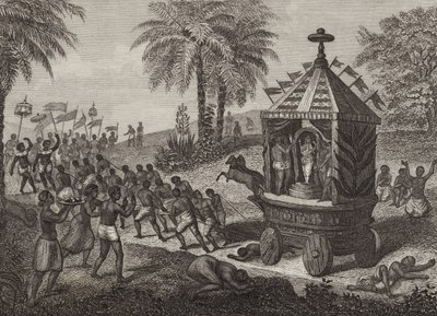 Hindu Worshippers Pulling a Car of Juggernaut in Ancient India. Illustration for Bilder-Atlas by German School