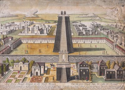 Imaginary reconstruction of the Main Temple (Templo Mayor) at Mexico City by German School