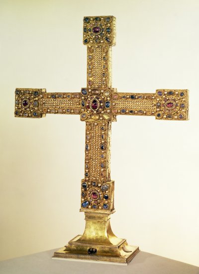 Imperial Cross of the Holy Roman Empire made of oak covered in plates of gold and decorated with pearls and precious stones, West German, 1024-25 by German School