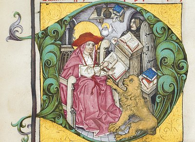 Initial D from Epistolae Hieronymus, St. Jerome