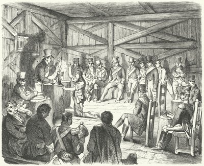 Initiation of a new member into a group of the Carbonari, network of revolutionary secret societies in Italy by German School