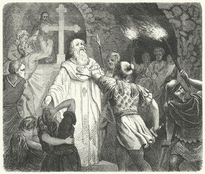 Interruption of a Christian service in the Roman catacombs by German School