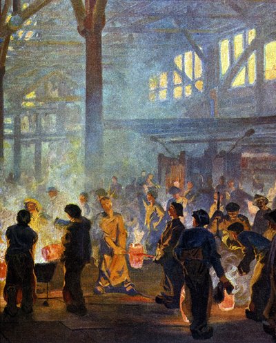 Interior of a metallurgy factory in 1908 (after Jugend) by German School