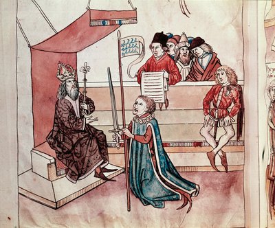 Investiture of a knight. Miniature from 