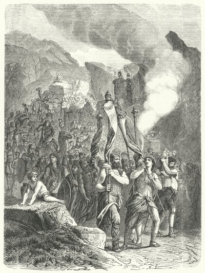 Joshua leading the Israelites in the Promised Land (engraving) by German School