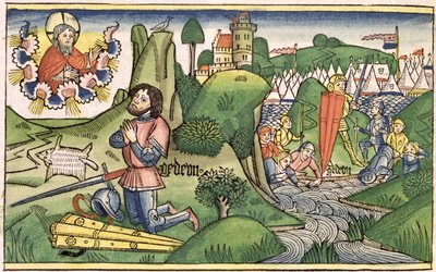 Judges 6:36 Gideon puts out the fleece, from the Nuremberg Bible by German School
