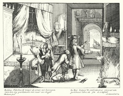 King James II of England Burns the Order to Summon Parliament and Flees by German School