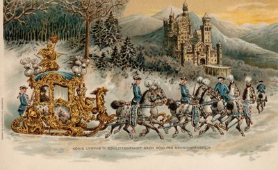 King Ludwig II of Bavaria Travelling to Neuschwanstein Castle in a Golden Sleigh by German School
