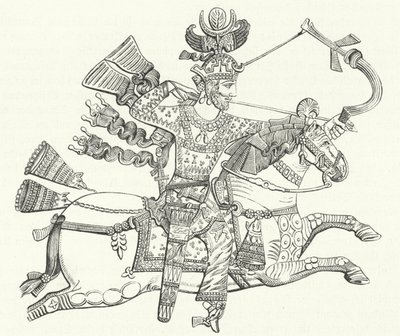 King Peroz I of Persia on horseback by German School