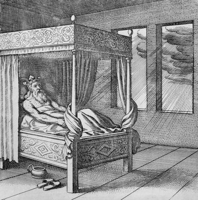 King Watches the Rain Through His Window from Musaeum Hermeticum by German School