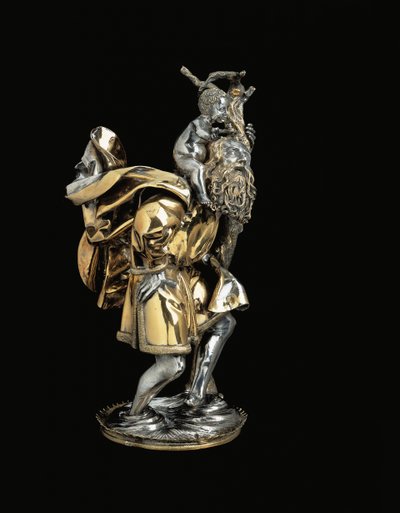 Late Gothic Statuette of Saint Christopher, Supporting the Christ Child on His Right Shoulder, on a Reliquary Base, Probably Augsburg by German School