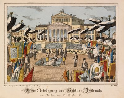Laying of the Foundation Stone of the Schiller Monument at Gendarmenmarkt, Berlin, 10 November 1859, with the Schauspielhaus in the Background, from Neuruppiner Bilderbogen, Published by Oehmigle & Ri by German School