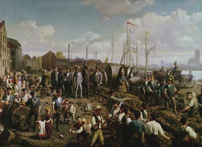 Laying the telegraph cable between Cologne and Berlin at the end of the 19th century by German School