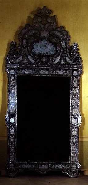 Looking glass, with House of Nassau coat of arms, engraved by Carl Sang by German School