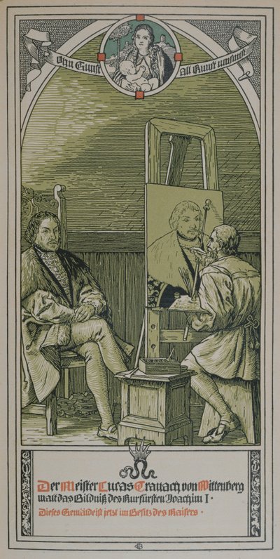 Lucas Cranach painting a portrait of Joachim I Nestor, Elector of Brandenburg, 1906 by German School