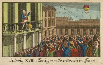 Louis XVIII King of France in Paris, pub. 1814 by German School