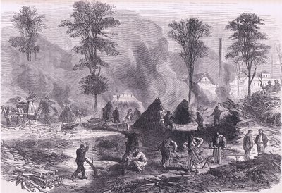 Making charcoal for gunpowder by German School
