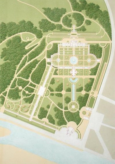 Map of the house and gardens of King Guillaume of Wurtemberg, published 1860 by German School