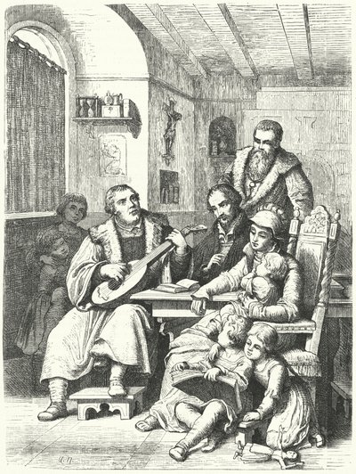 Martin Luther at home with his family by German School
