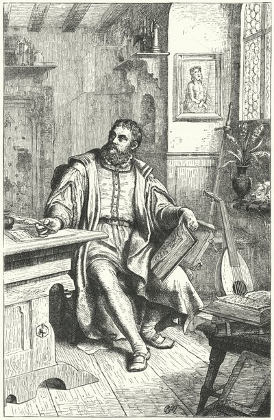 Martin Luther translating the Bible into German (engraving) by German School