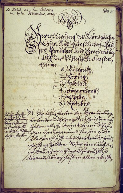 Memorandum drawn up by the Chancellor of the University of Halle, agreeing to the annexation of Silesia, 19th November 1740 by German School