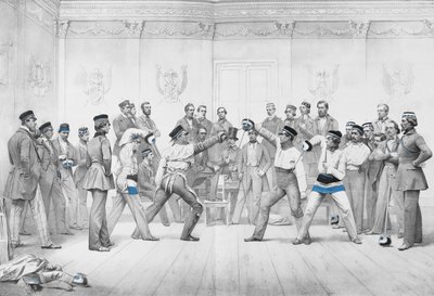 Mensuren or Student Members of the Duelling Society in Dresden in Their Blue, White and Black Uniform by German School