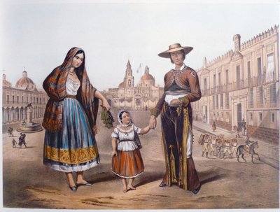 Mexican family in Plaza Santo Domingo, Mexico City, c.1840 by German School