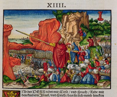 Moses crossing the Red Sea, from the Luther Bible by German School