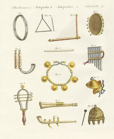 Musical Instruments of the Ancients: Whistles, Rattles and Cymbals by German School