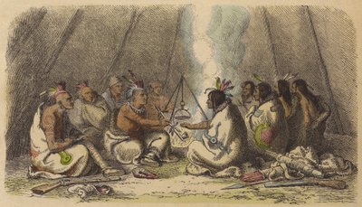 Native Americans of the Fox and Raven Tribes Smoking the Peace Pipe by German School