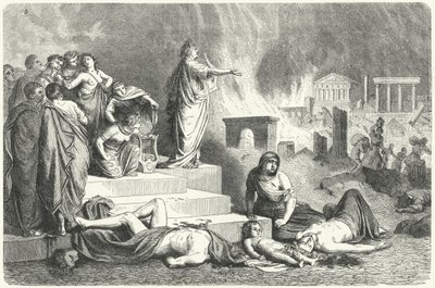 Nero during the Great Fire of Rome, 64 by German School
