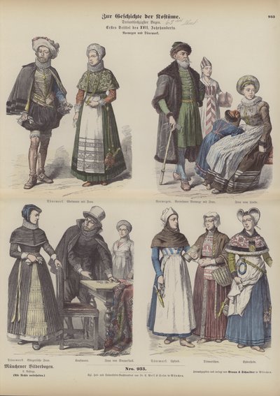Norwegian and Danish costumes, early 17th Century (coloured engraving) by German School