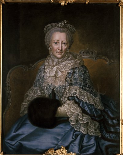 Old woman wearing a lace shawl and muff by German School