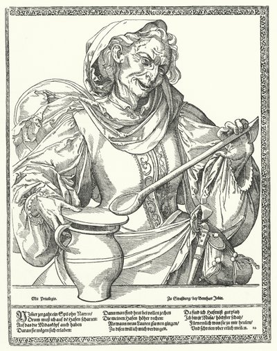 Old woman with a jug and spoon by German School