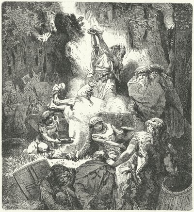 Pagan Lithuanians making offerings in a sacred grove by German School