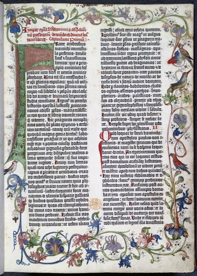 Page from the Gutenberg Bible, with Erfurt illumination by German School