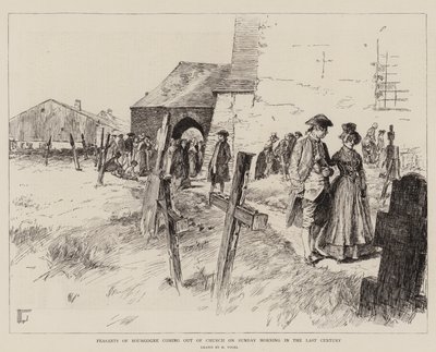 Peasants of Bourgogne Coming Out of Church on Sunday Morning in the Last Century by German School