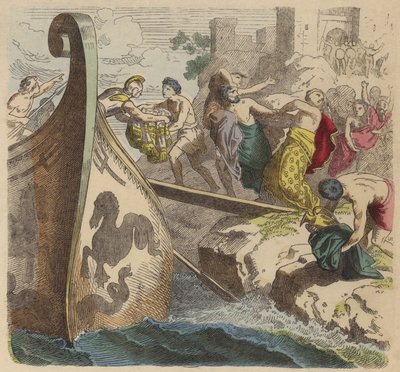 Pirates in Ancient Greece (Coloured Engraving) by German School