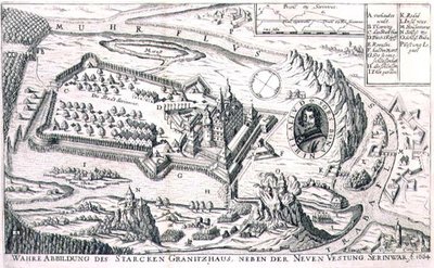 Plan of the granite stronghold near New Serinwar in 1664, illustration from a book on the Ottoman campaigns in Europe, engraved by Paul Furst (c.1605-66) by German School
