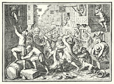 Plundering of the Judengasse, the Jewish Ghetto of Frankfurt, in the Fettmilch Rising by German School