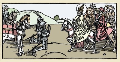 Pope Leon I meets Attila and the Arrete - Barbarian Invasions - Engraving from 