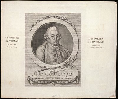 Portrait of Carl Philipp Emanuel Bach engraved by C. D. Krohn by German School